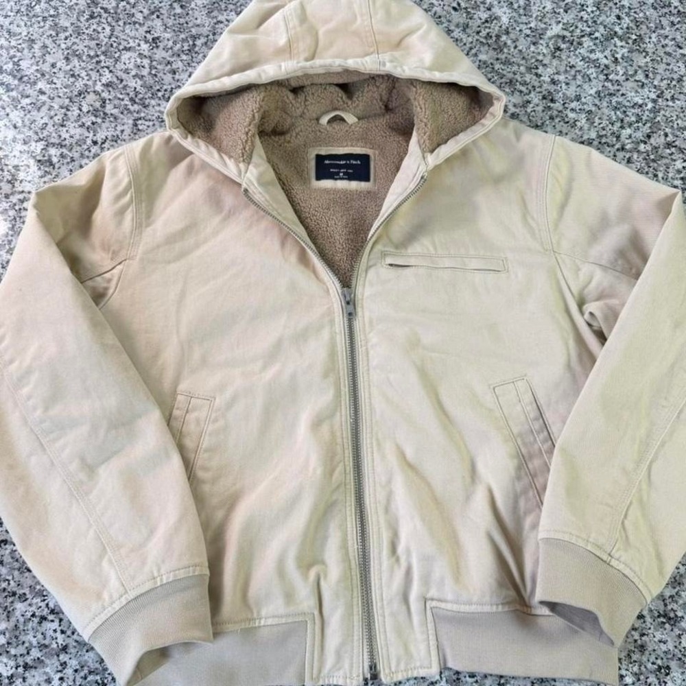 Abercrombie&Fitch Beige Cream Workwear Sherpa Fur Workwear Bomber Zip Jacket M